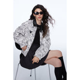 Unisex Jacket Vintage Floral Polo Collar Jacket Baggy Coat